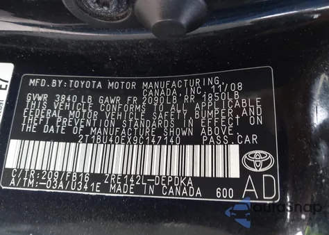 2009 Toyota Corolla from USA, damaged, VIN 2T1BU40EX9C147140